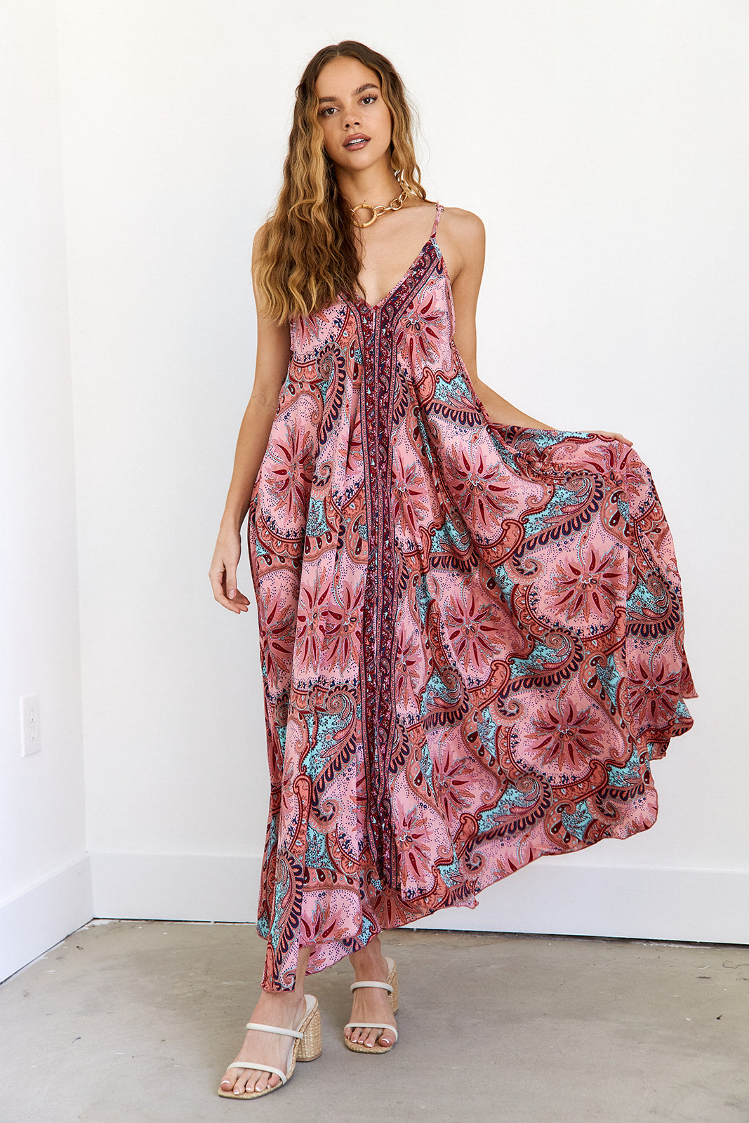 Maysa Printed V Neck Maxi Dress - fab'rik