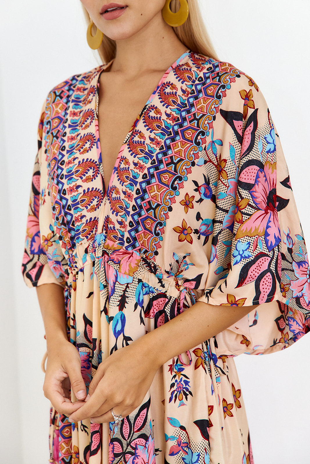 Gomez Floral Kimono Sleeve Maxi Dress - fab'rik