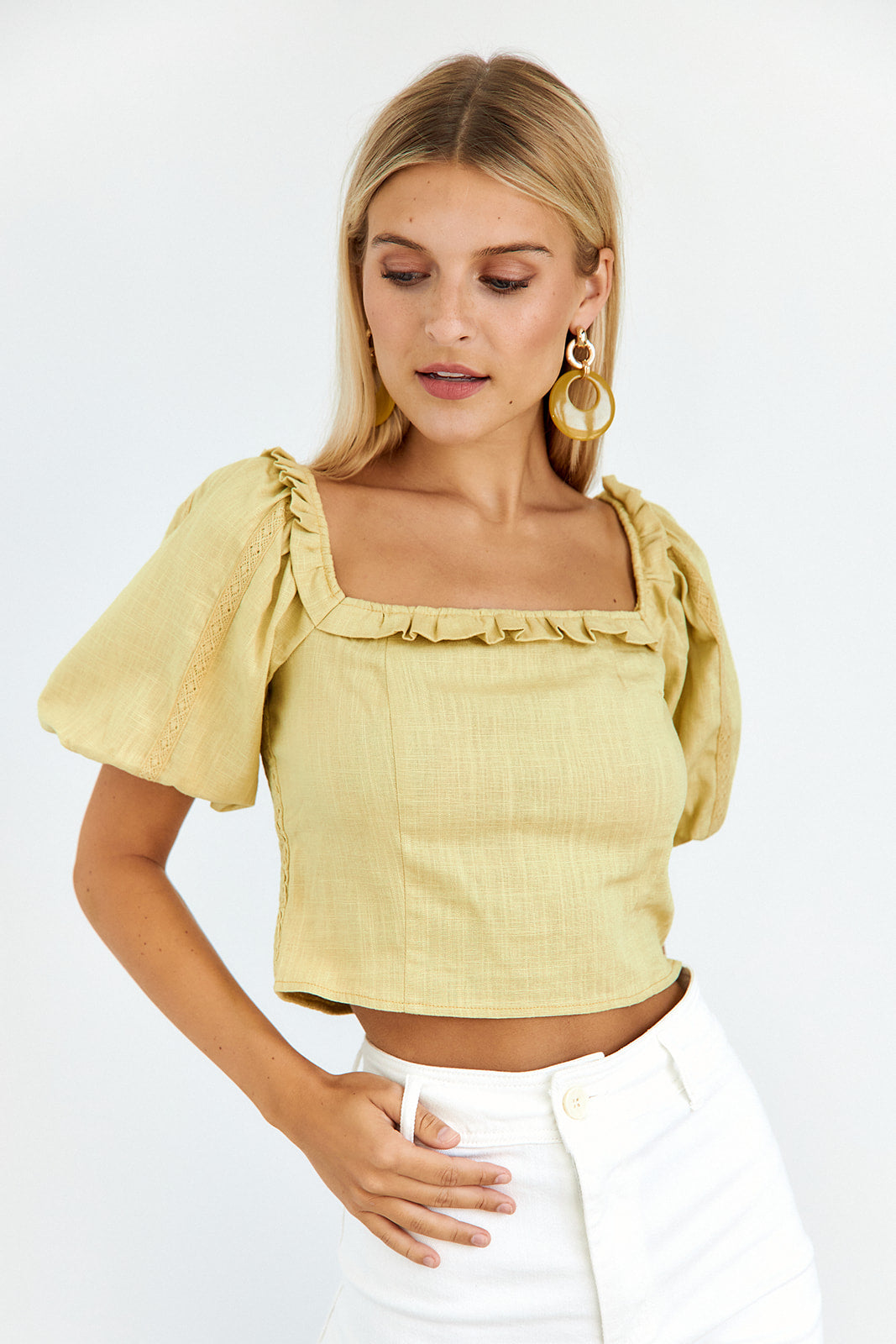 Ophelia Linen Puff Sleeve Top - fab'rik