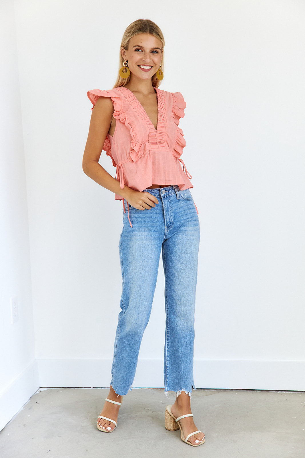 Maisie Deep V Ruffled Detail Blouse - fab'rik