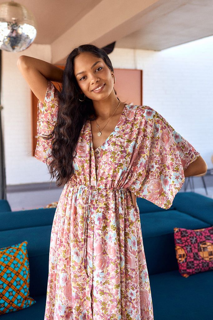 SALE - Tuscany Floral Kimono Sleeve Maxi Dress - fab'rik