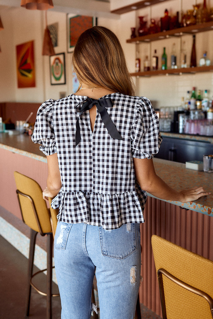 Immy Gingham Puff Sleeve Blouse - fab'rik