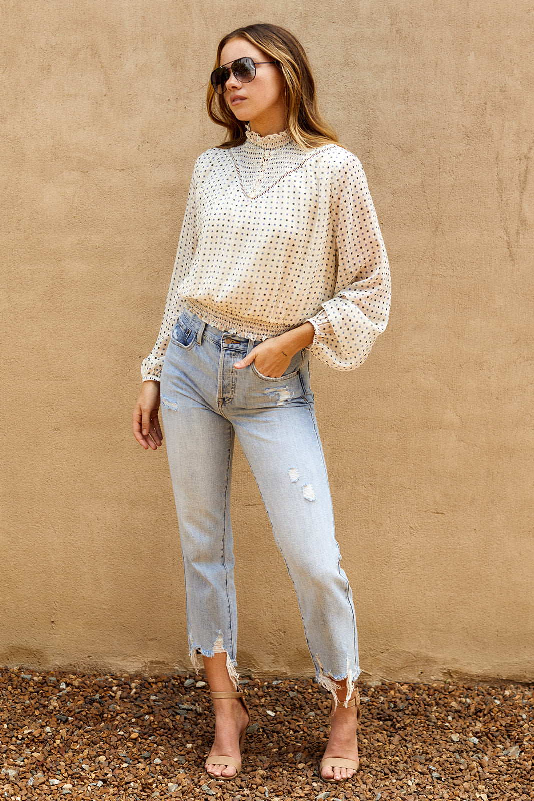 Cedra Polka Dot Mock Neck Blouse - fab'rik