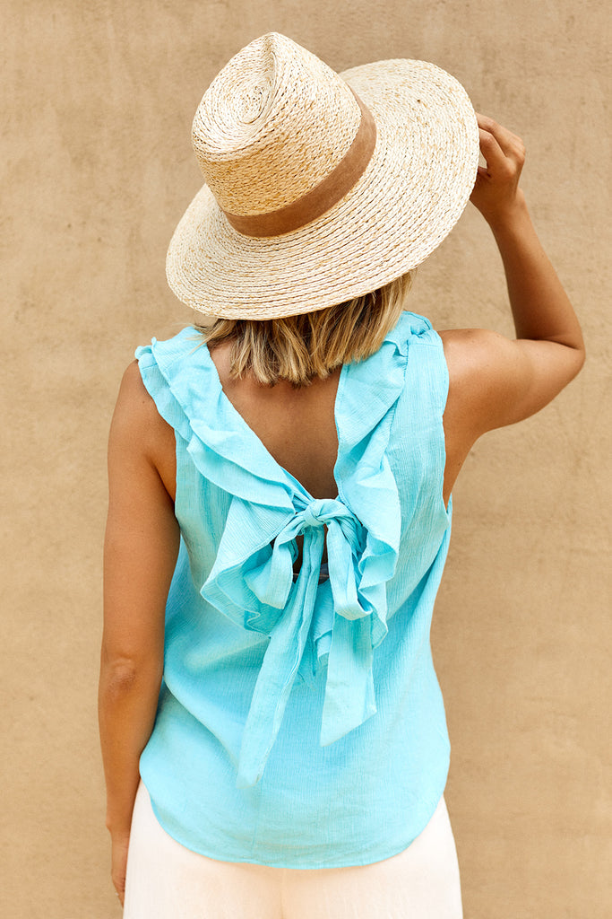 SALE - Lennon Ruffle Back Tie Detail Blouse - fab'rik