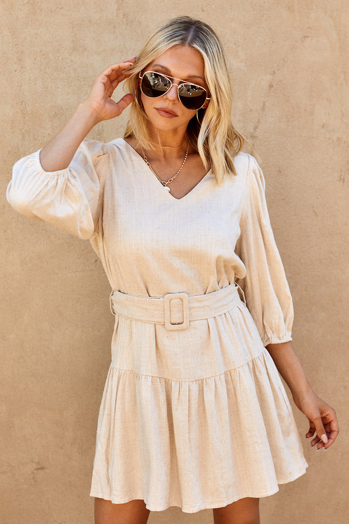 Lirio Belted Puff Sleeve Dress - fab'rik