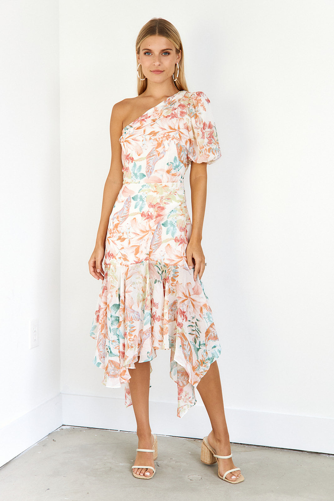 Stanton Floral One Shoulder Midi Dress - fab'rik