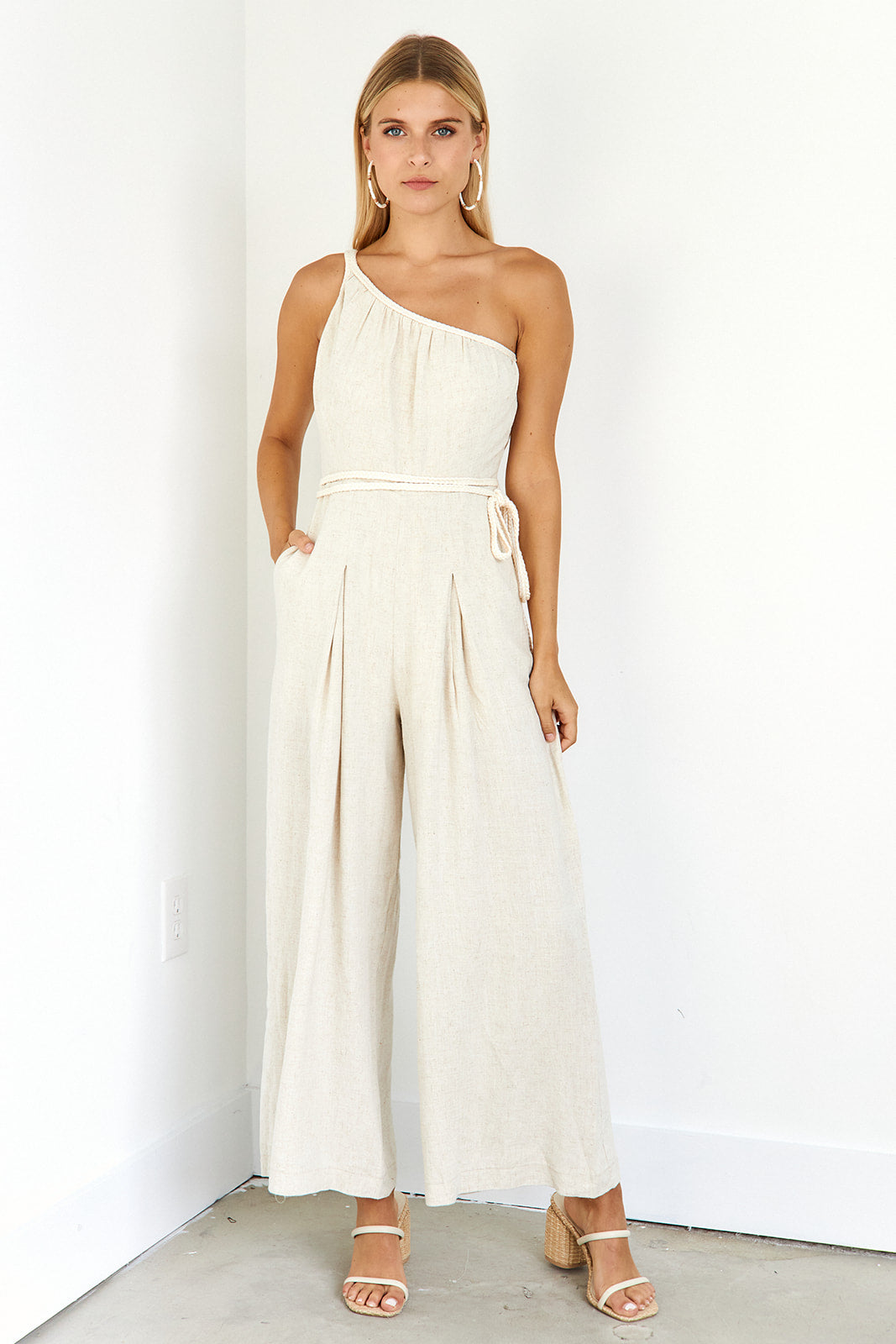 Anya Belted One Shoulder Jumpsuit - fab'rik