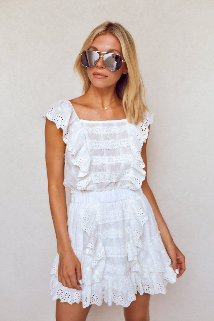 Lovelyn Eyelet Ruffle Mini Dress - fab'rik