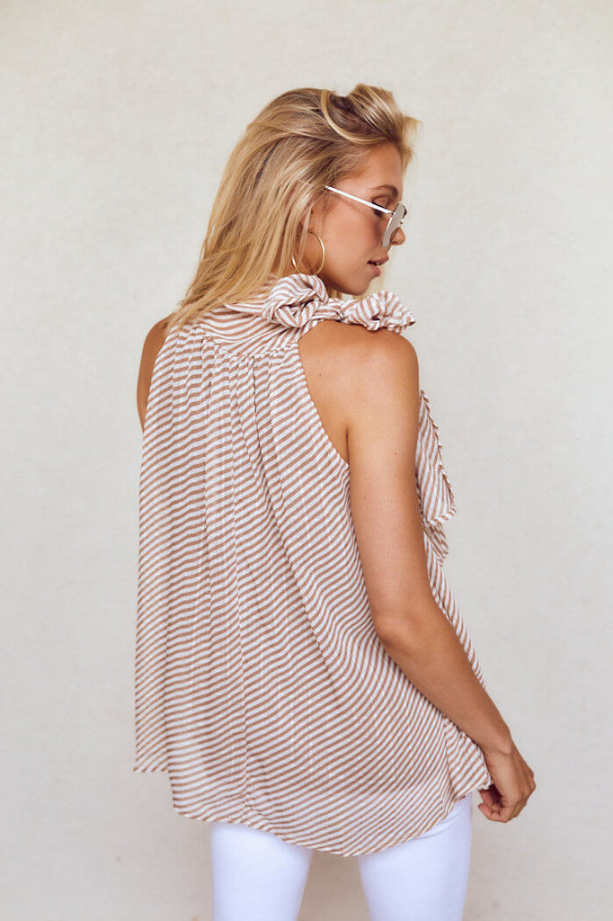 Alisson Sleeveless Stripe Tie Neck Blouse - fab'rik