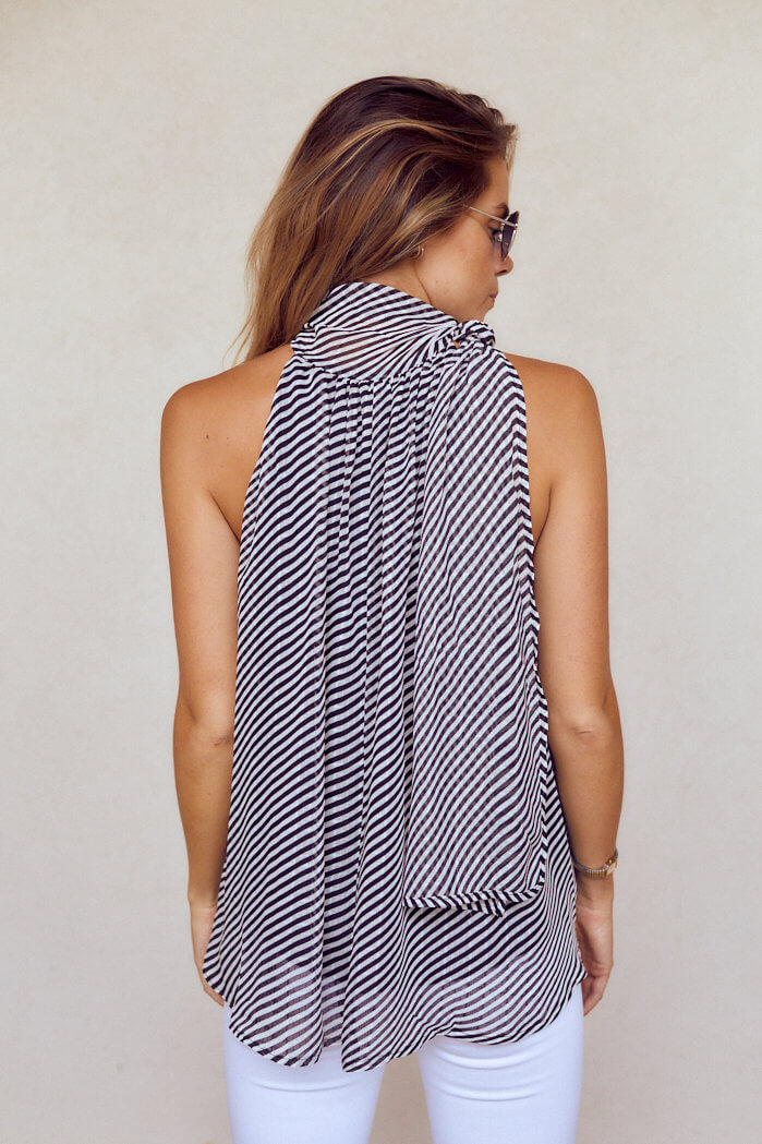 Alisson Sleeveless Stripe Tie Neck Blouse - fab'rik