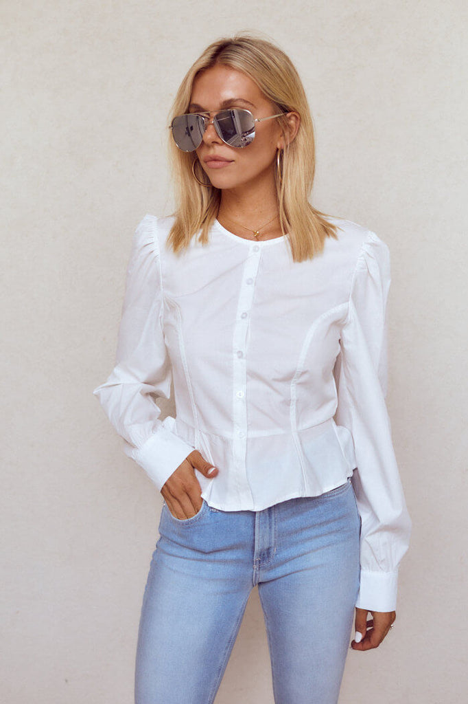 Bexley Puff Sleeve Button Down Blouse - fab'rik