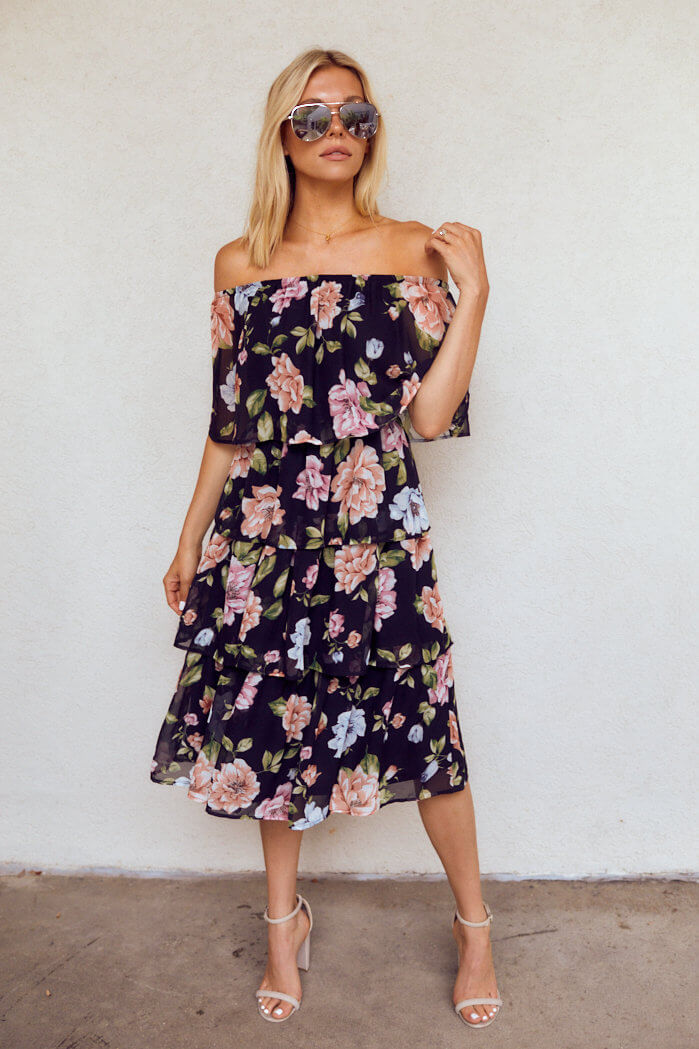 SALE - Eliza Tiered Floral Midi Dress - fab'rik