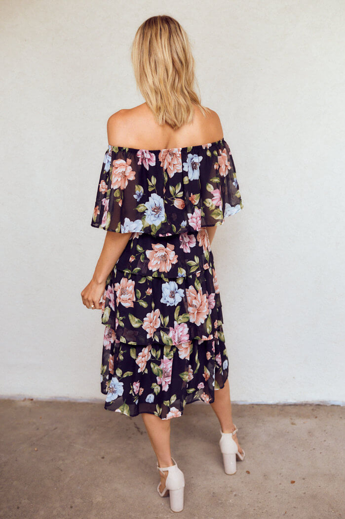SALE - Eliza Tiered Floral Midi Dress - fab'rik