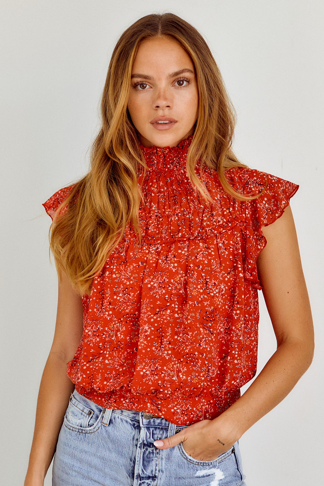 Ellyn Mock Neck Ruffled Sleeve Blouse - fab'rik