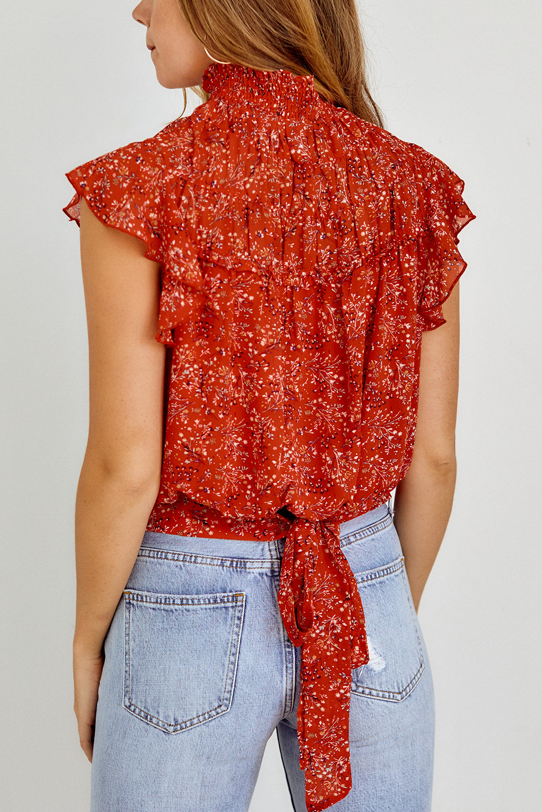 Ellyn Mock Neck Ruffled Sleeve Blouse - fab'rik