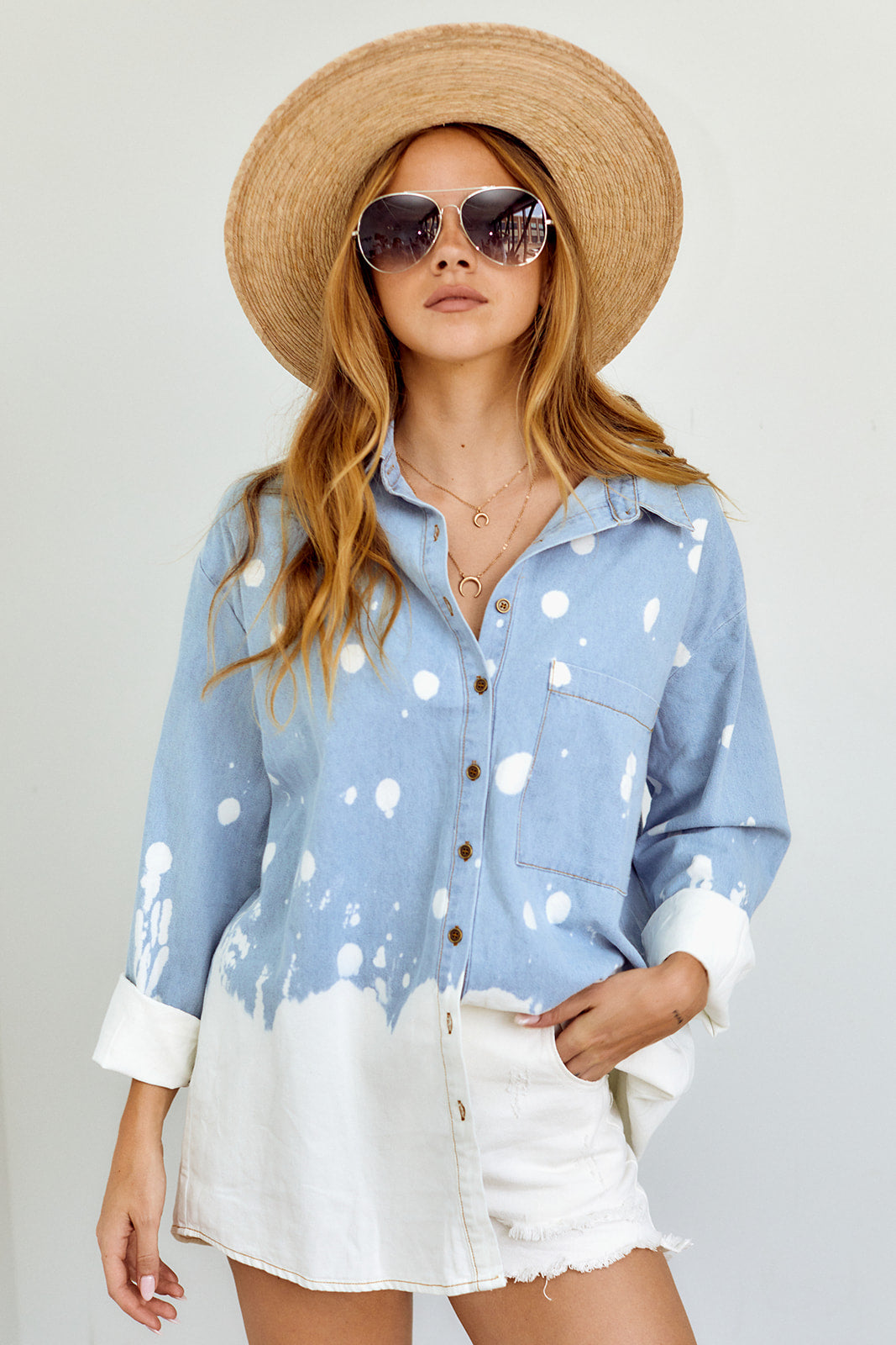 Lyra Splattered Denim Button Down - fab'rik