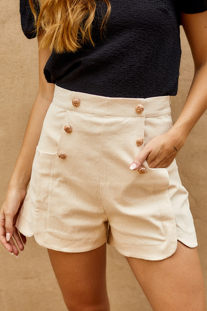 SALE - Arco Button Detail Tailored Shorts - fab'rik