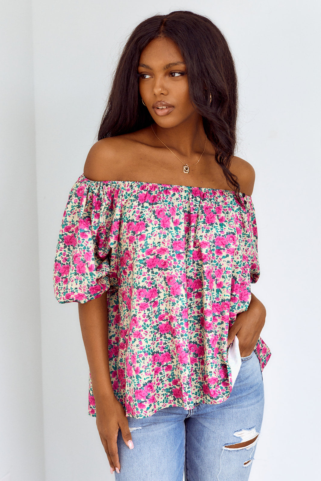 SALE - Ida Floral Printed Puff Sleeve Blouse - fab'rik