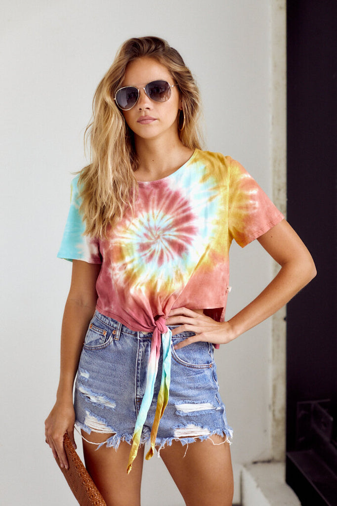 SALE - Mia Tie Dye Front Tie Tee - fab'rik