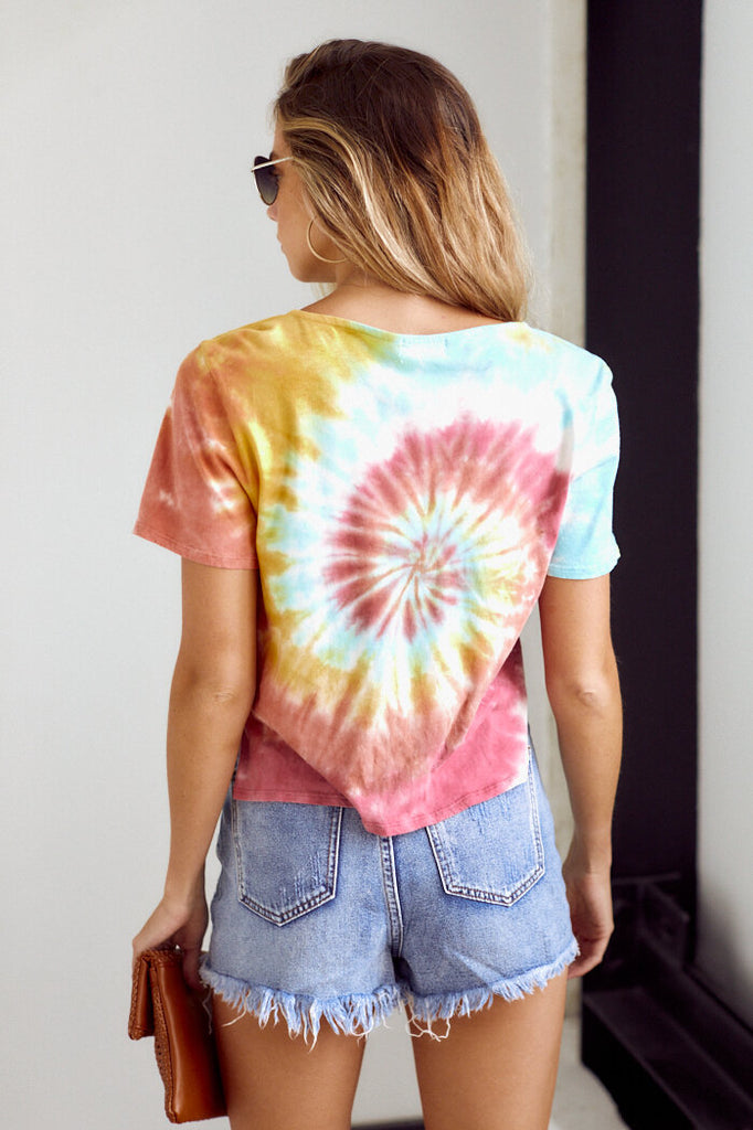 SALE - Mia Tie Dye Front Tie Tee - fab'rik