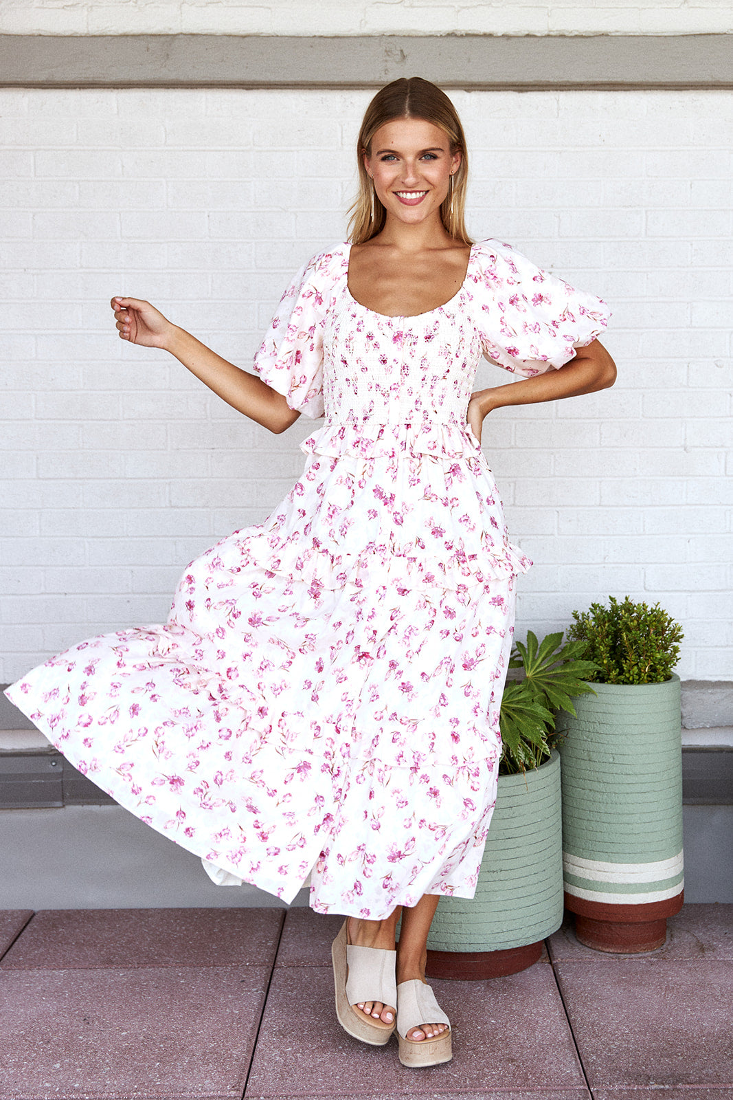 June Puff Sleeve Floral Maxi Dress - fab'rik