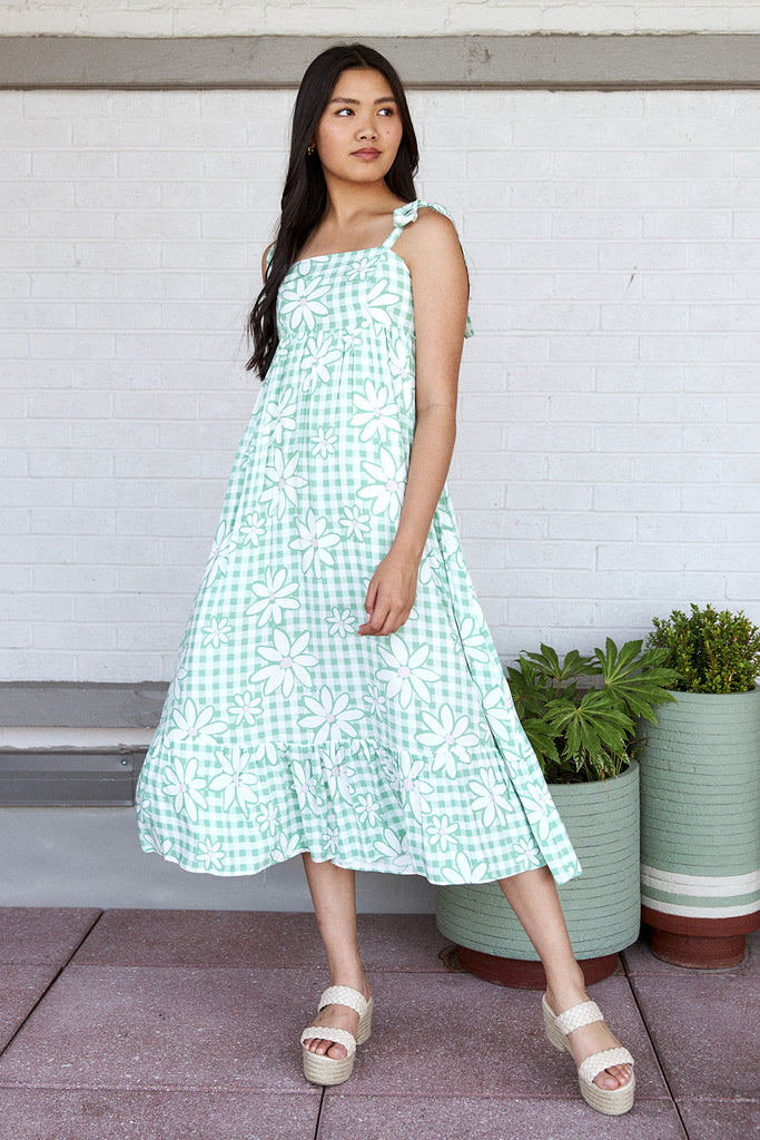 Claudia Floral Gingham Midi Dress - fab'rik