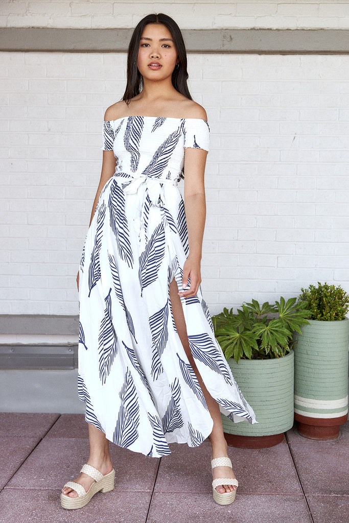 Arya Leaf Print Smocked Maxi Dress - fab'rik