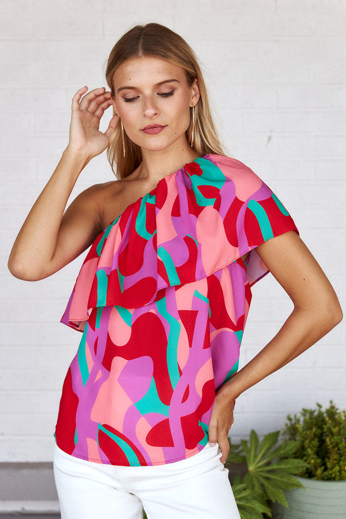 Madge Printed One Shoulder Top - fab'rik