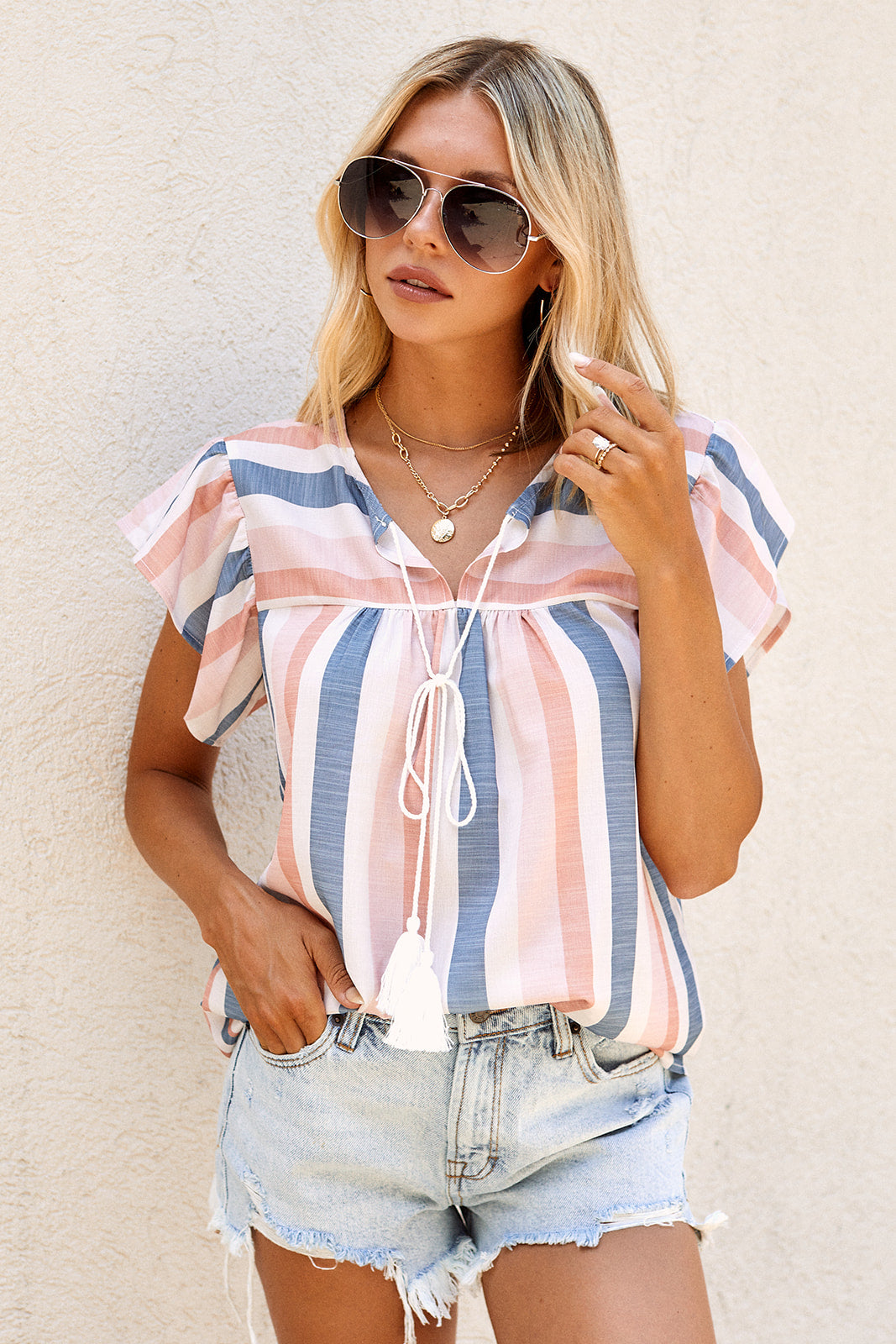 Lenora Short Sleeve Multi Stripe Top - fab'rik