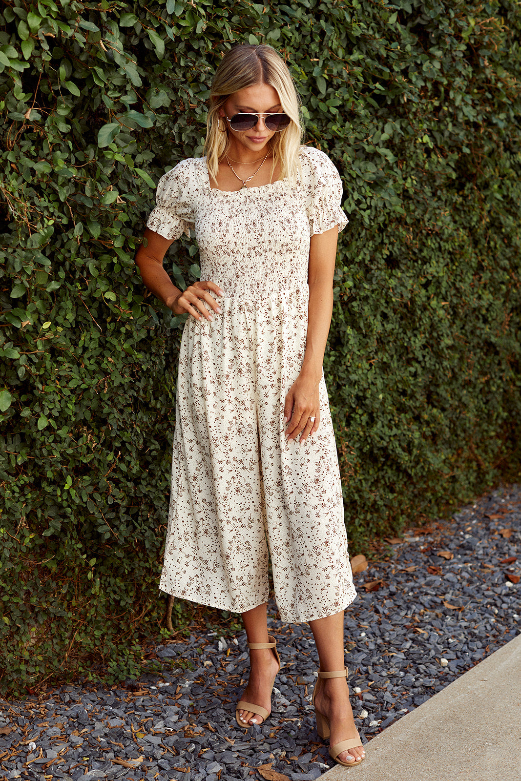 SALE - Jacksyn Puffed Sleeve Smocked Jumpsuit - fab'rik