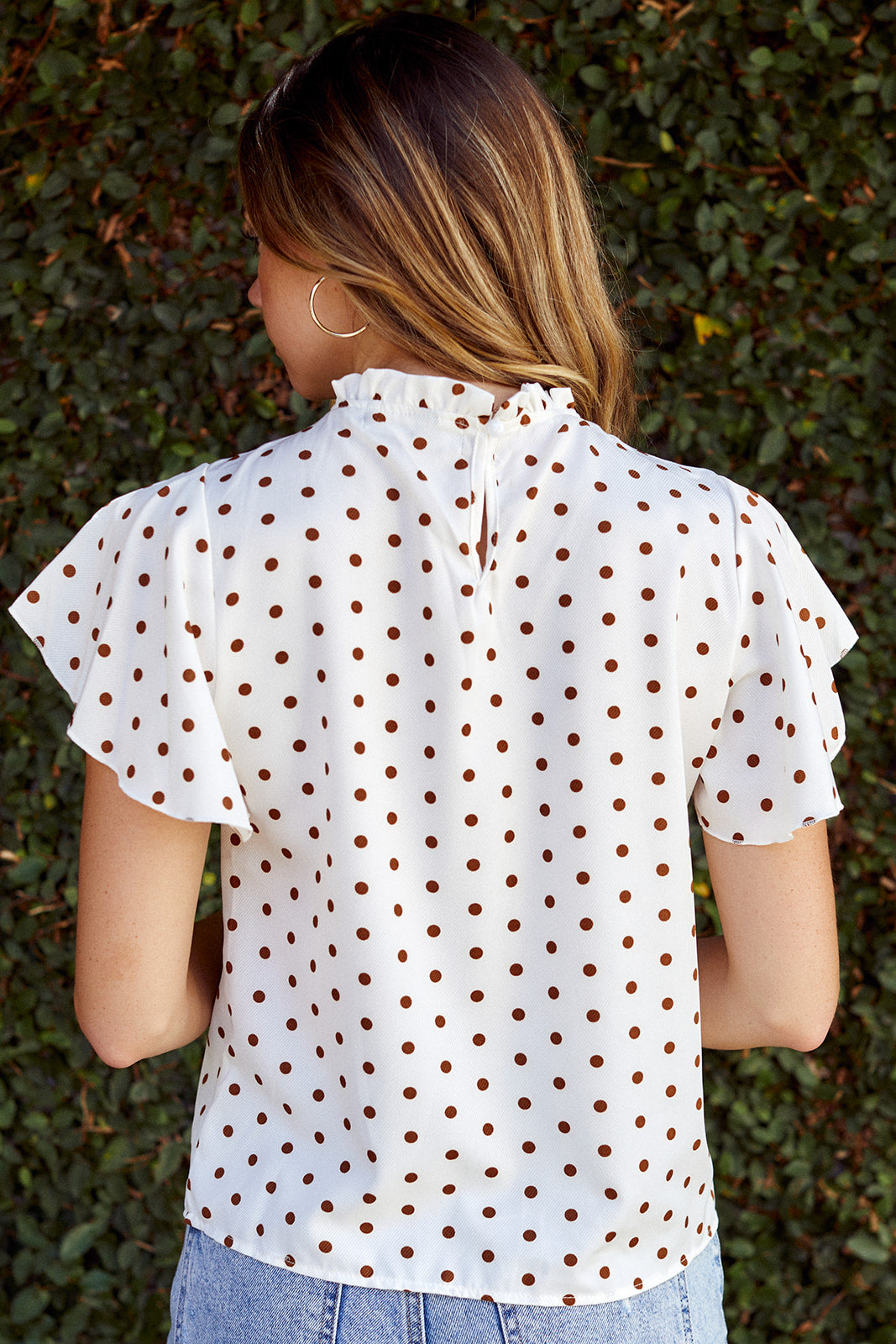 Ida Polka Dot Flutter Sleeve Blouse - fab'rik