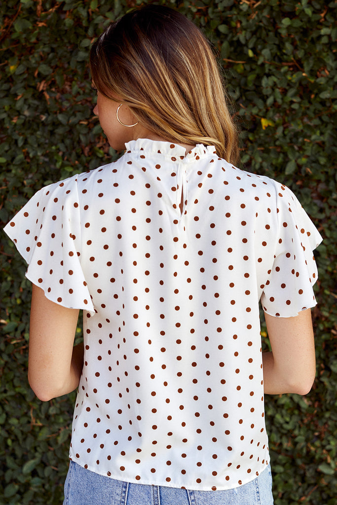 Ida Polka Dot Flutter Sleeve Blouse - fab'rik