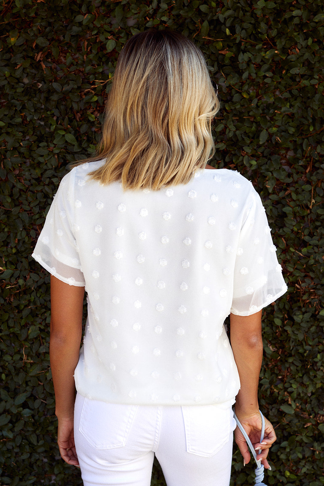 Katie White Pom Detail Short Sleeve Top - fab'rik