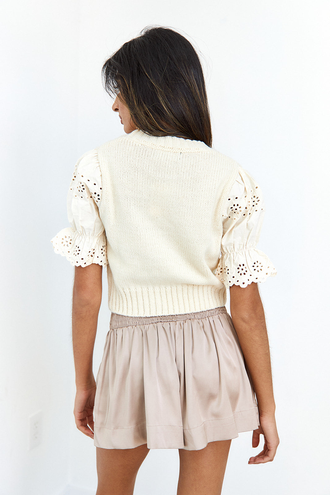 Camren Eyelet Short Sleeve Sweater - fab'rik