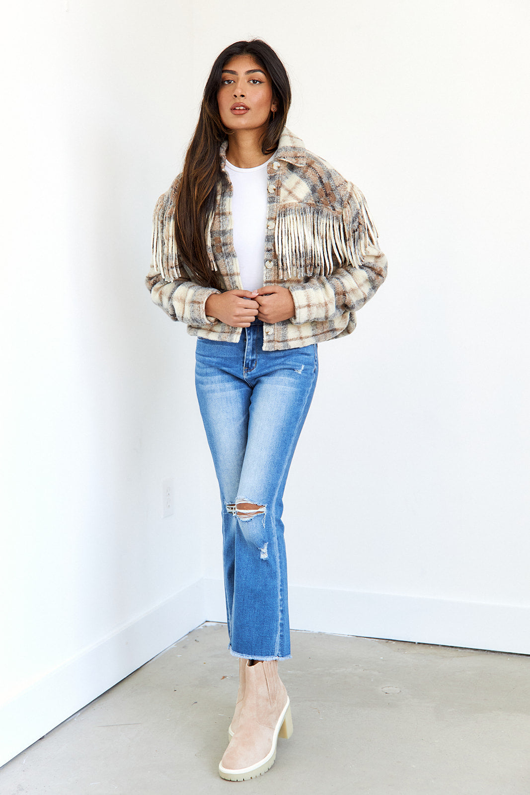 Take Note Fringe Shacket - fab'rik