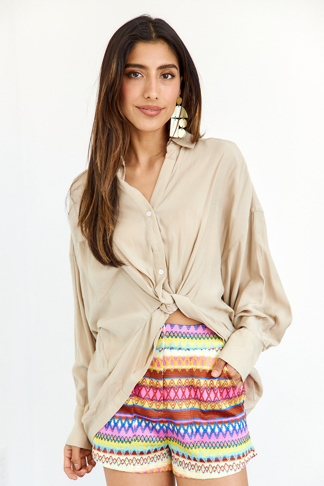 Aubrey Button Down Twist Front Top - fab'rik
