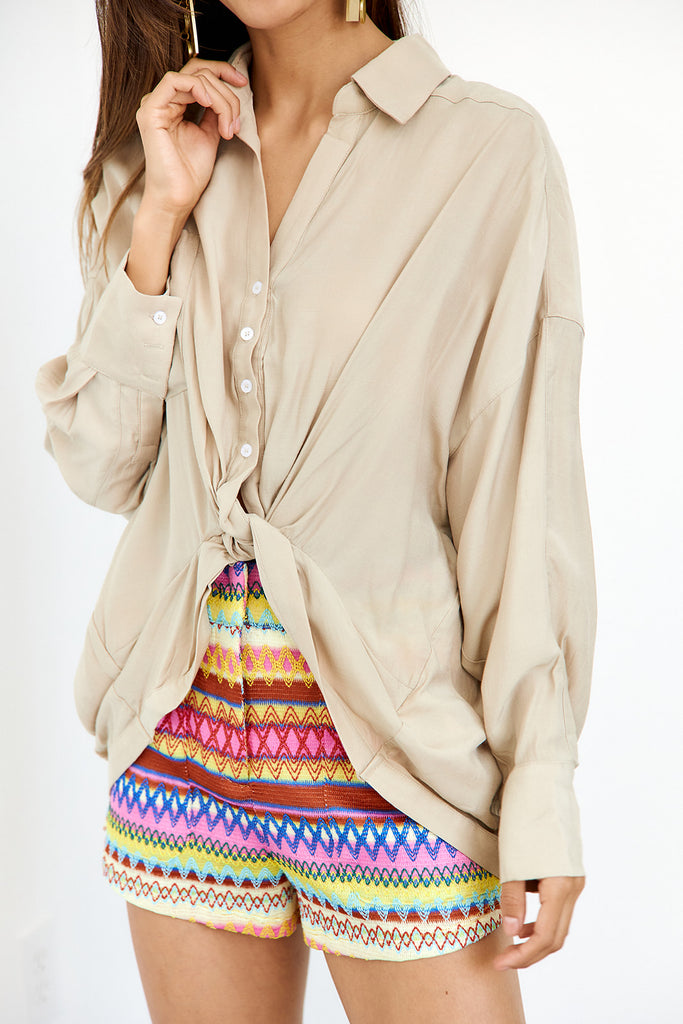 Aubrey Button Down Twist Front Top - fab'rik