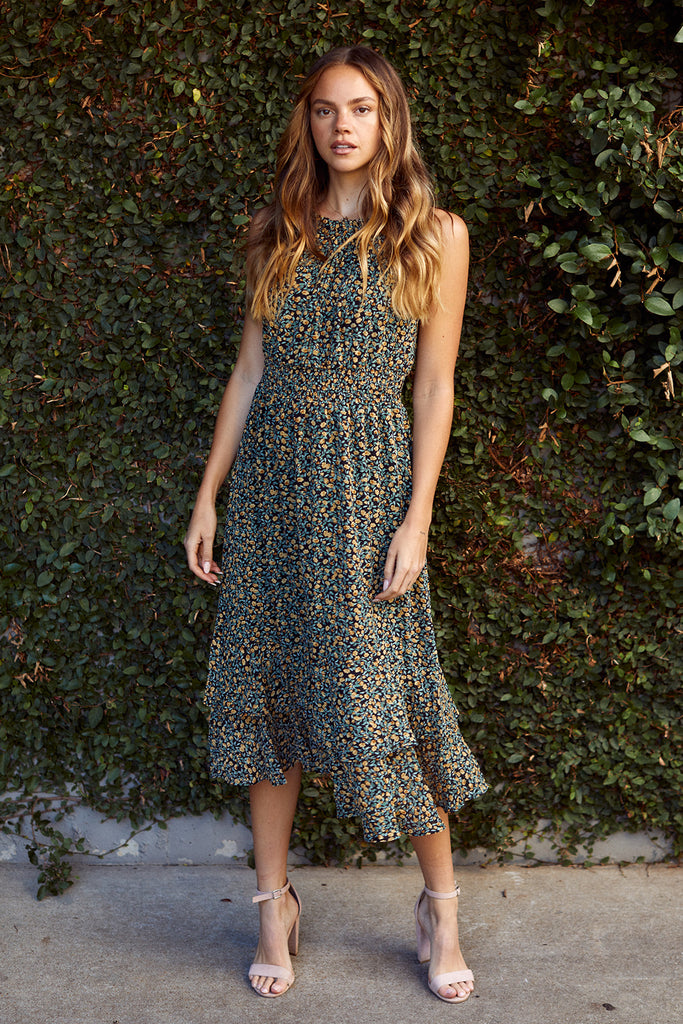 SALE - Navie Smocked Floral Maxi - fab'rik