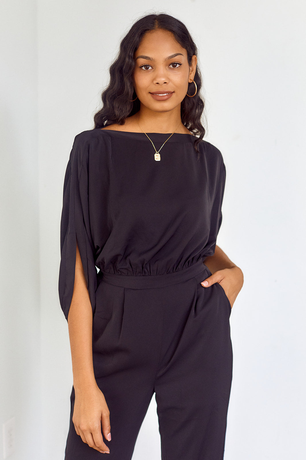 Wright Short Sleeve Satin Jumpsuit - fab'rik