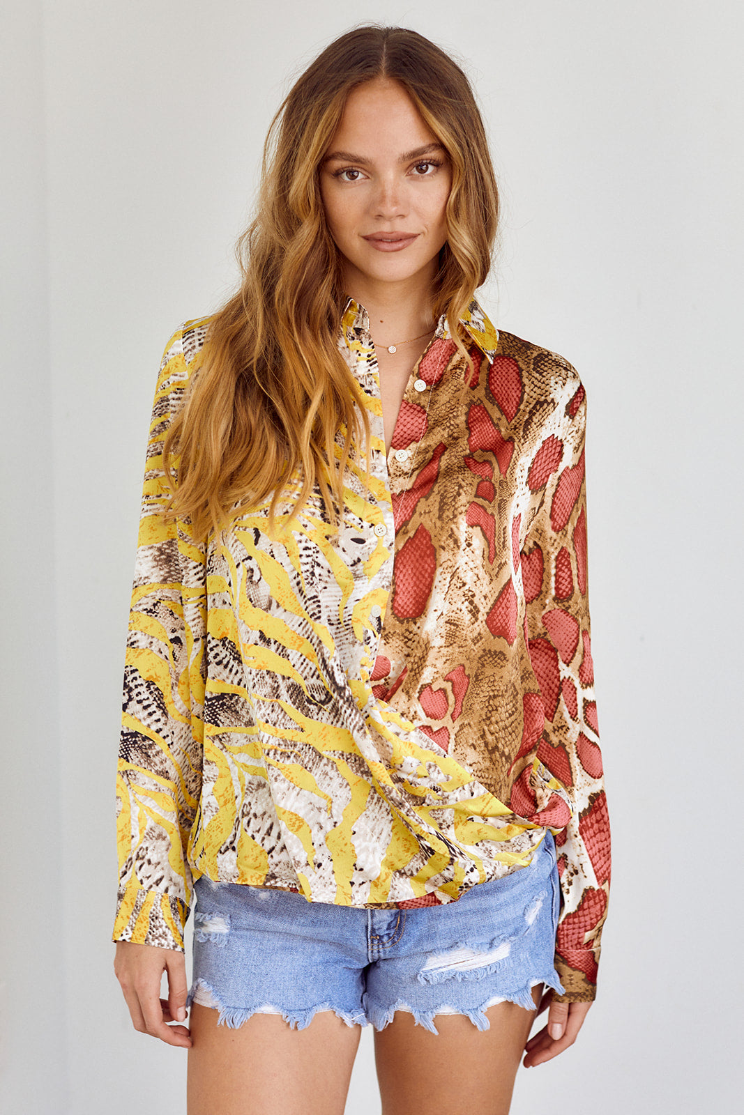 SALE - Kylie Mixed Print Surplice Blouse - fab'rik