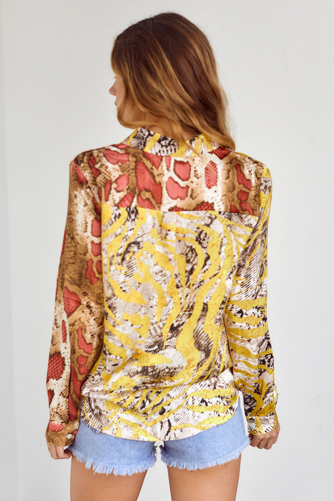SALE - Kylie Mixed Print Surplice Blouse - fab'rik