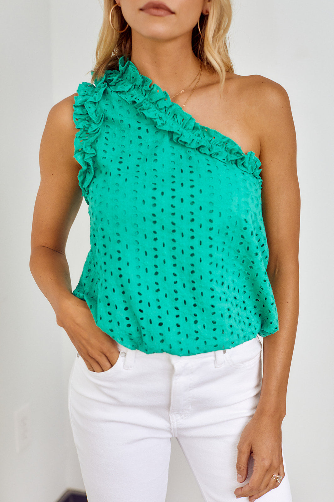 Corinna One Shoulder Eyelet Blouse - fab'rik