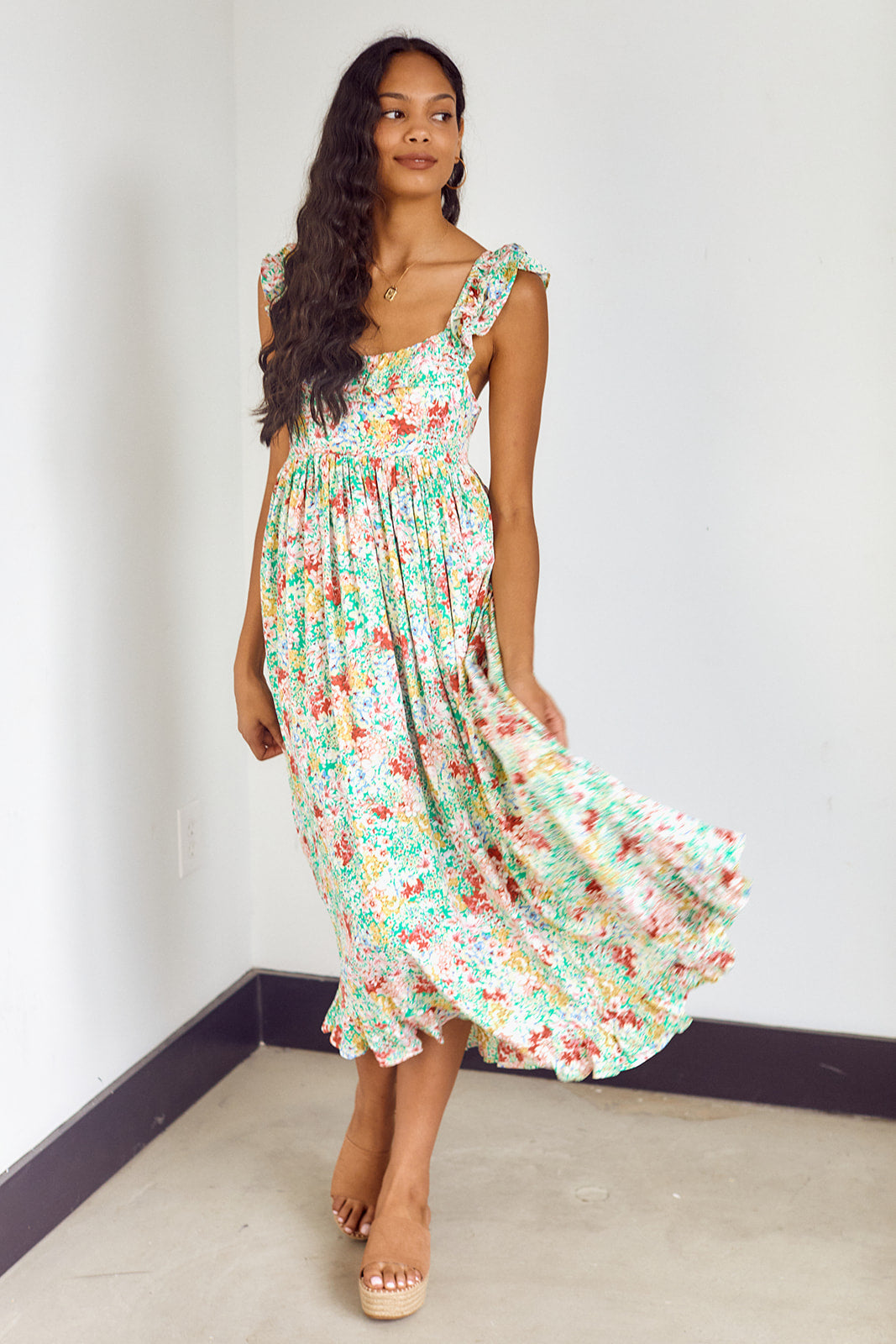 SALE - Bevi Ruffled Trim Floral Maxi Dress - fab'rik