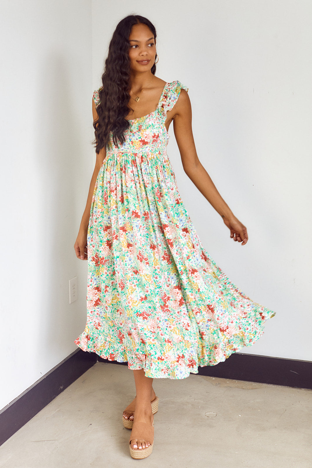 SALE - Bevi Ruffled Trim Floral Maxi Dress - fab'rik