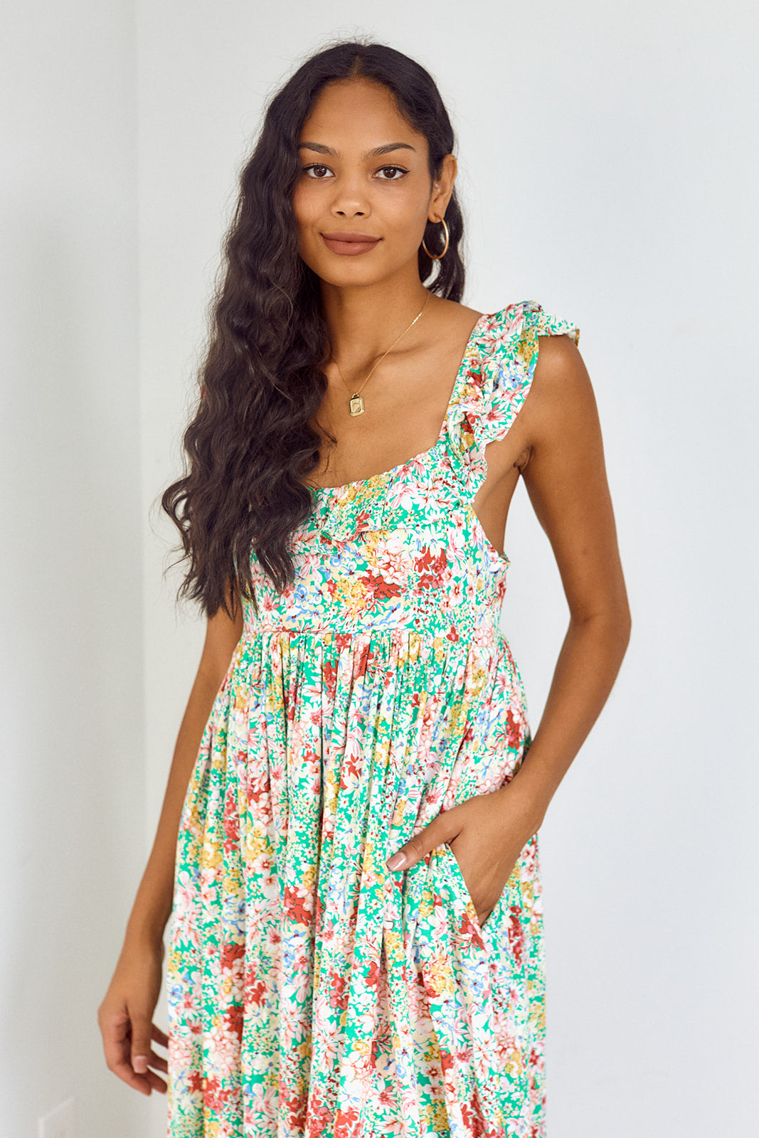 SALE - Bevi Ruffled Trim Floral Maxi Dress - fab'rik