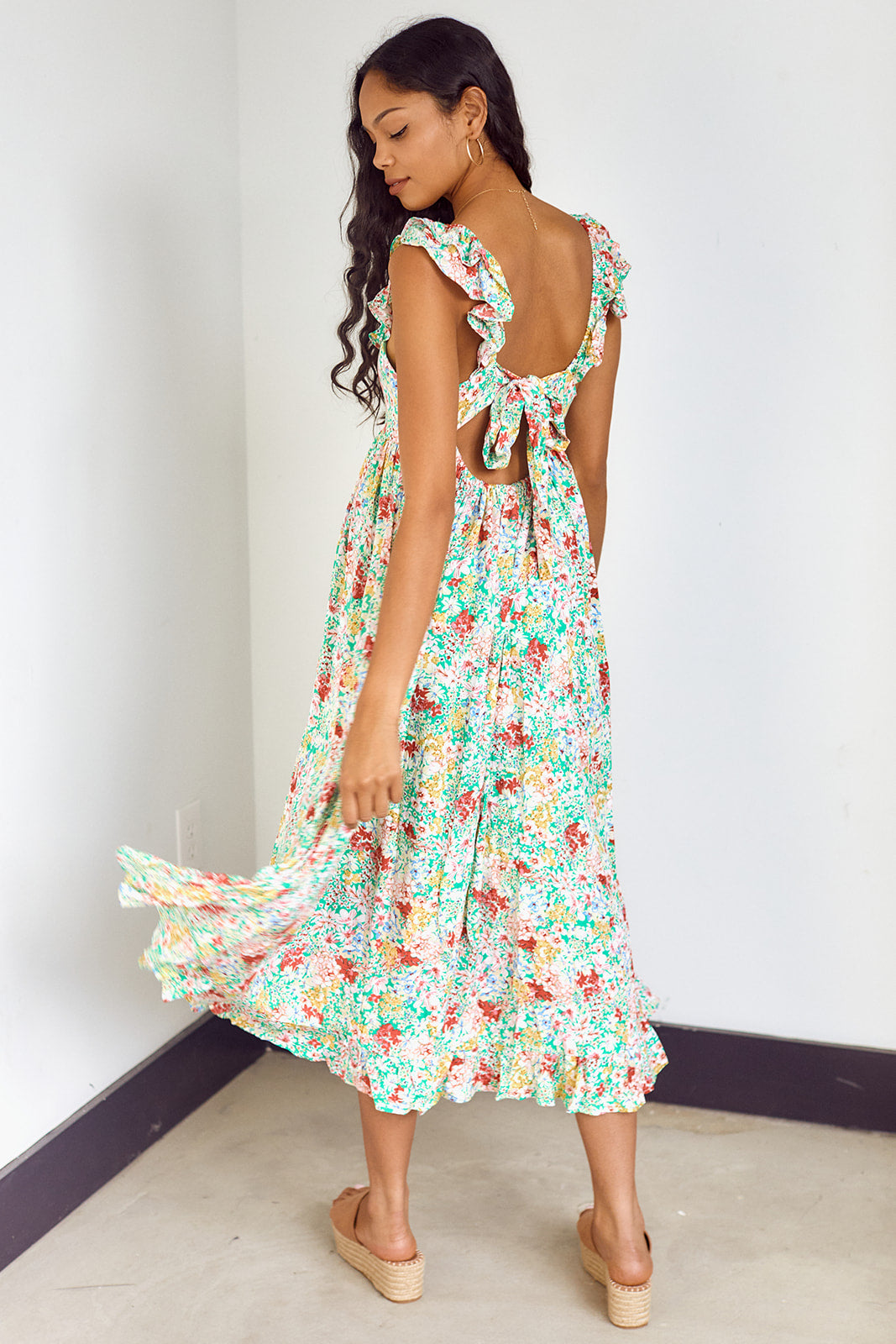 SALE - Bevi Ruffled Trim Floral Maxi Dress - fab'rik
