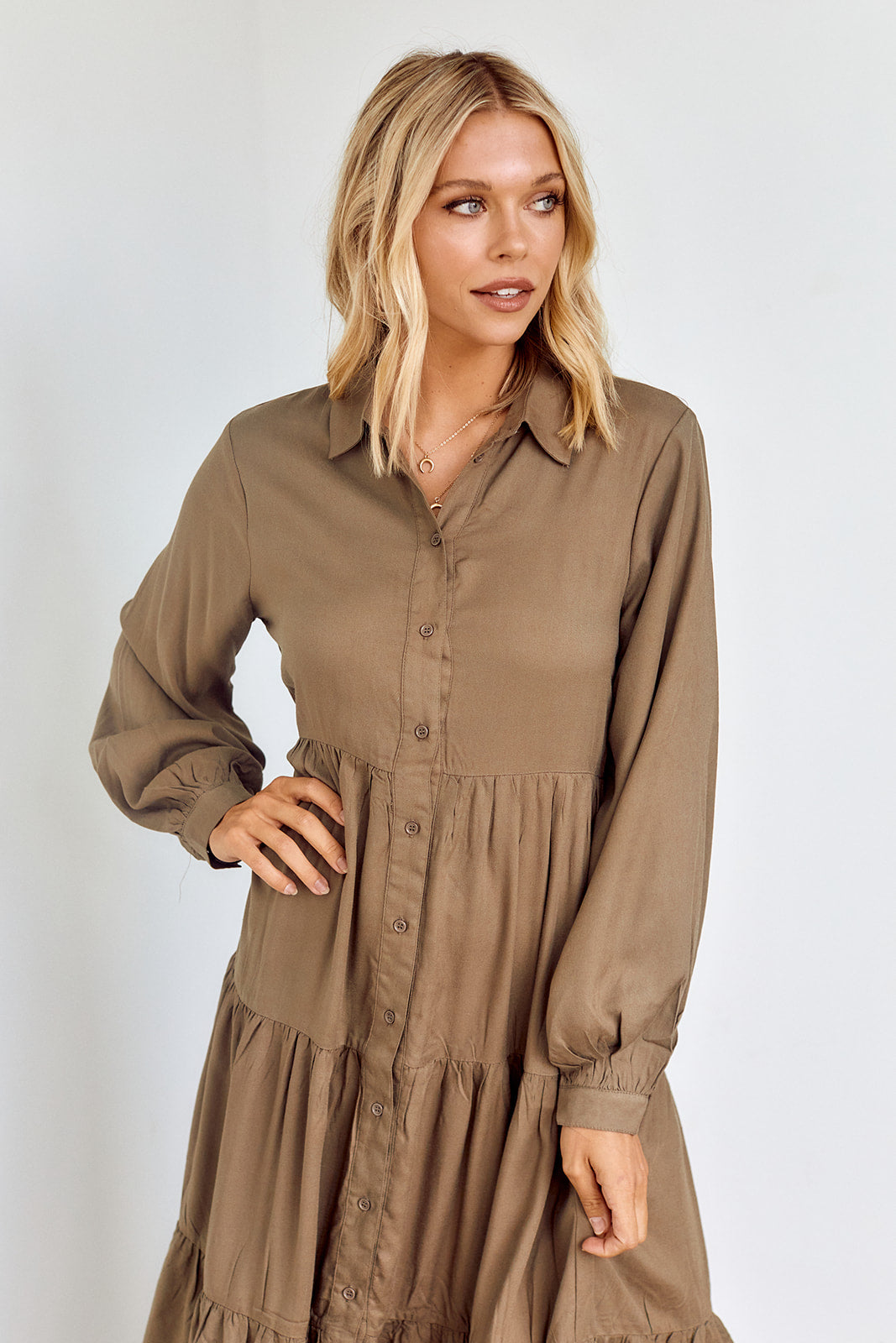 Deni Long Sleeve Tiered Midi Dress - fab'rik