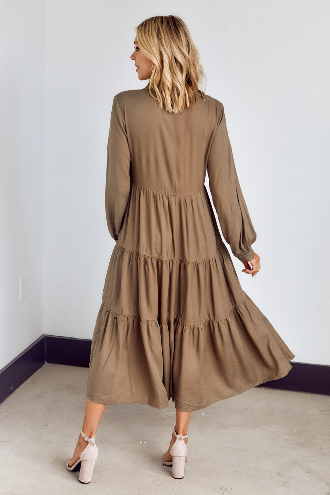 Deni Long Sleeve Tiered Midi Dress - fab'rik