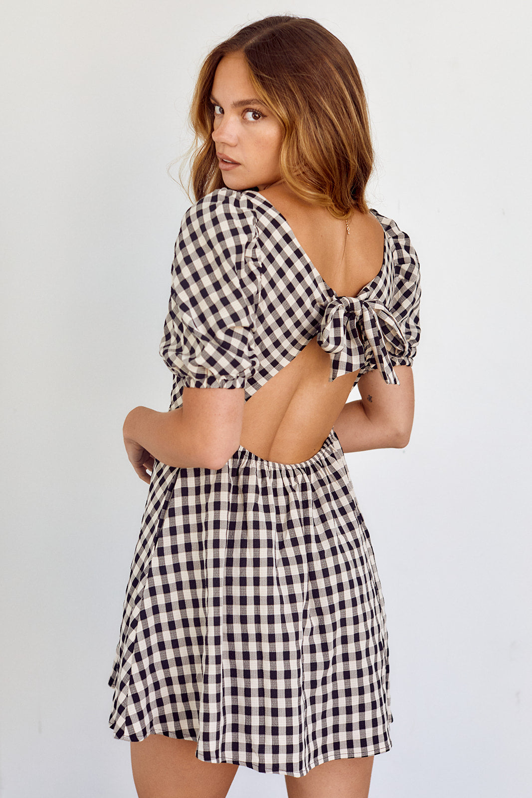 Scout Gingham Tie Back Mini Dress - fab'rik