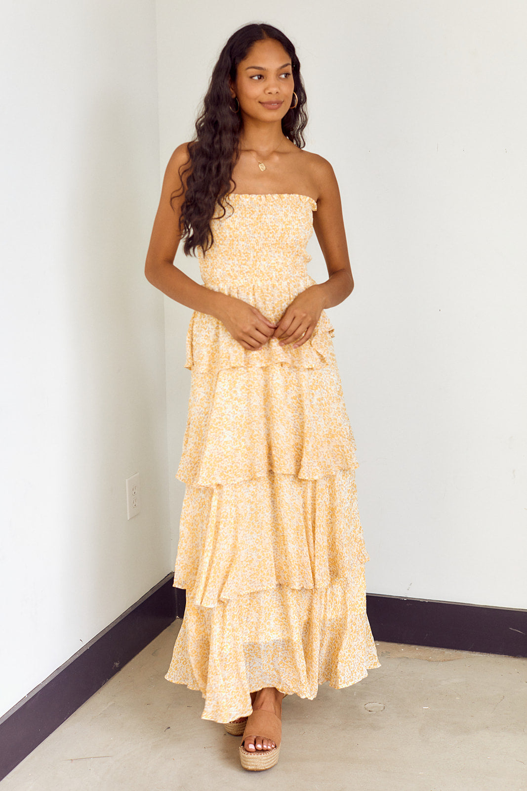 SALE - Ortiz Smocked Detail Tiered Maxi Dress - fab'rik